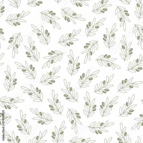 Vector seamless pattern with olive branches on a white background. Decorative background for wrapping paper, wallpaper design © Elonalaff