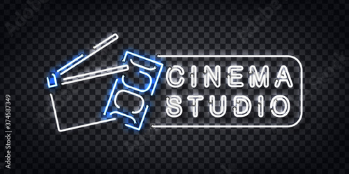 Vector realistic isolated neon sign of Cinema logo for template decoration and invitation covering on the transparent background.