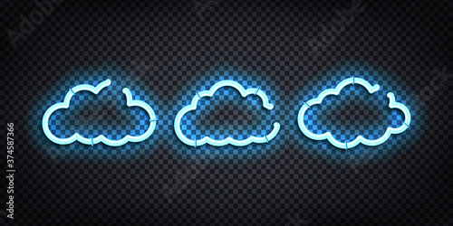 Vector set of realistic isolated neon sign of Cloud for decoration and covering on the transparent background.