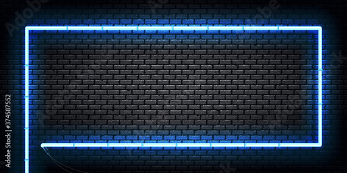 Vector realistic isolated neon sign of frame with blue colors for template and layout on the wall background.