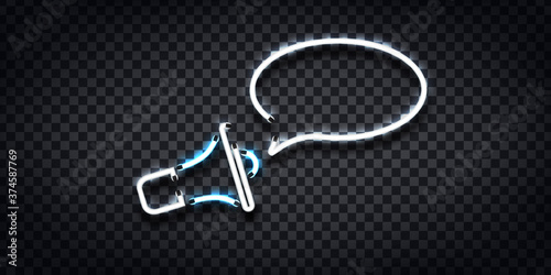 Vector realistic isolated neon sign of Megaphone frame logo for template decoration and invitation covering on the transparent background. Concept of hiring, cv and career.