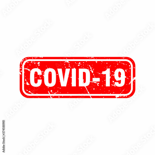 Abstract Red Grungy Covid-19 Rubber Stamps Sign Illustration Vector, Coronavirus Covid-19 Text Seal, Mark, Label Design Template
