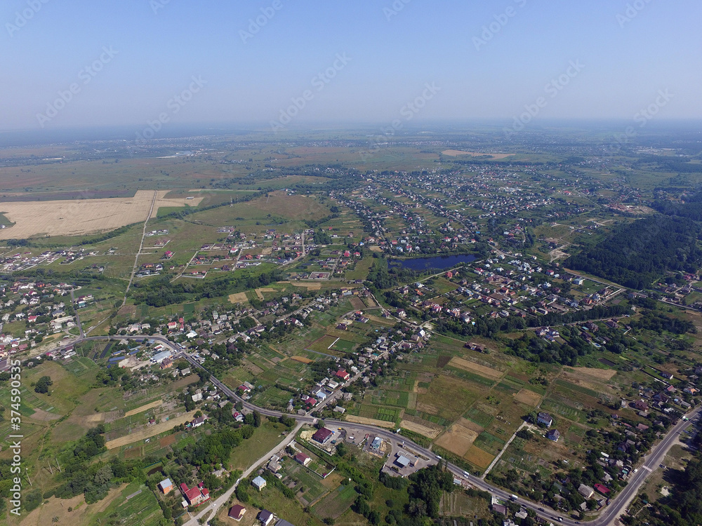 Aerial view of the saburb landscape (drone image). Near Kiev