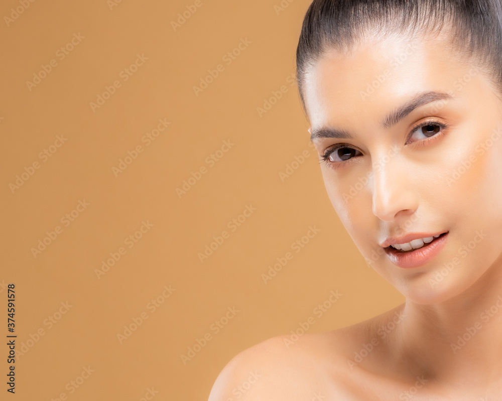 Beautiful woman with healthy skin with a brown background. Take care of your skin by spa course. Smile face Beautiful woman with healthy skin with a brown background. Take care of your skin by spa course. Smile face