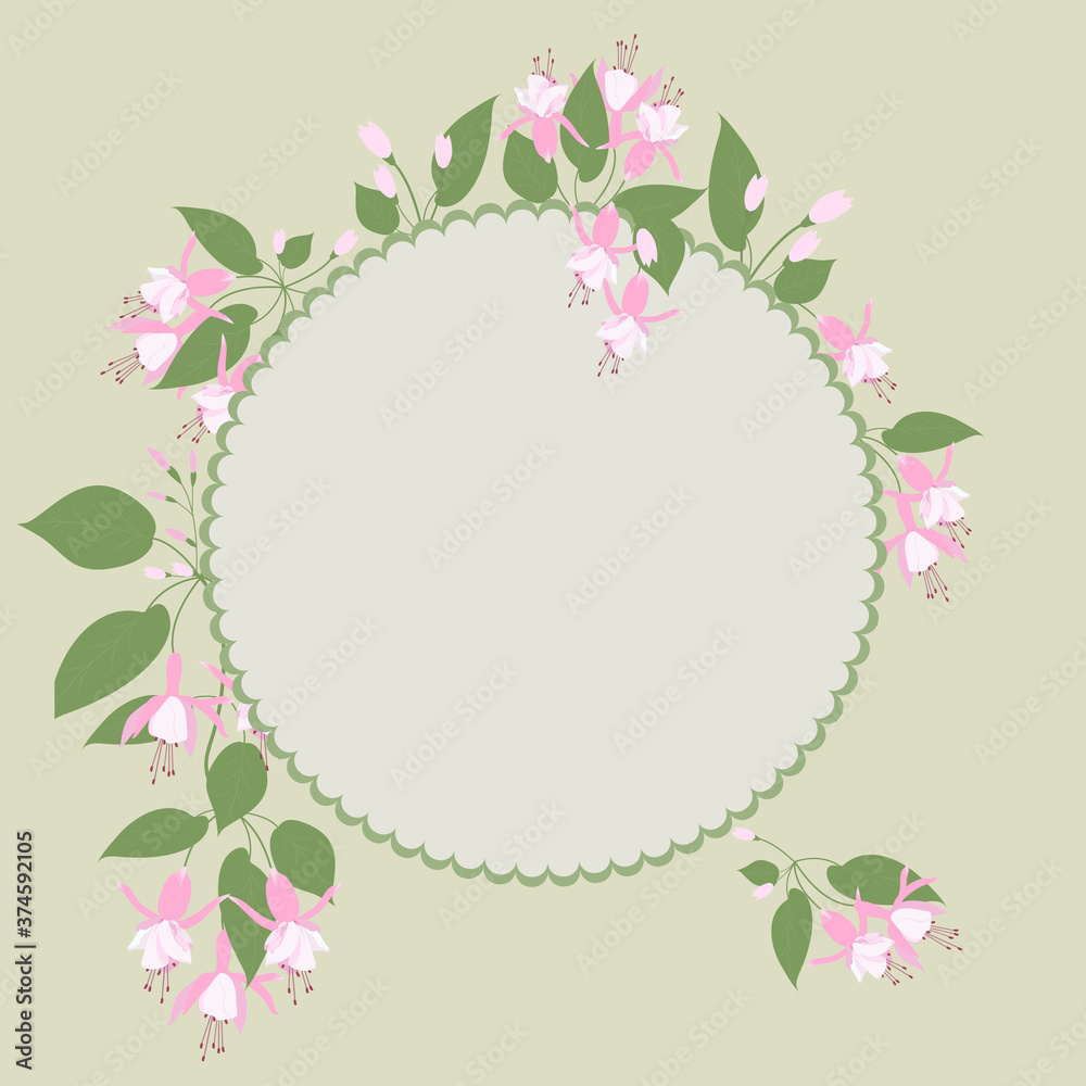 Greeting card with delicate fuchsia flowers