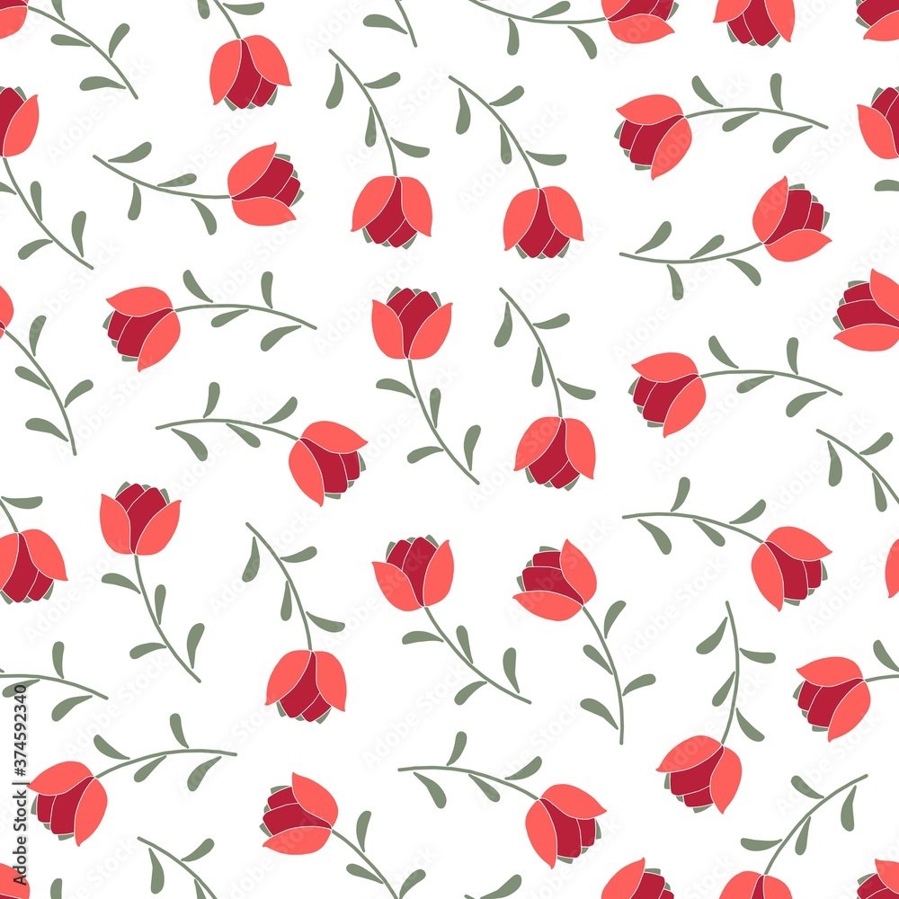 Abstract Red Tulip Floral Vector Pattern