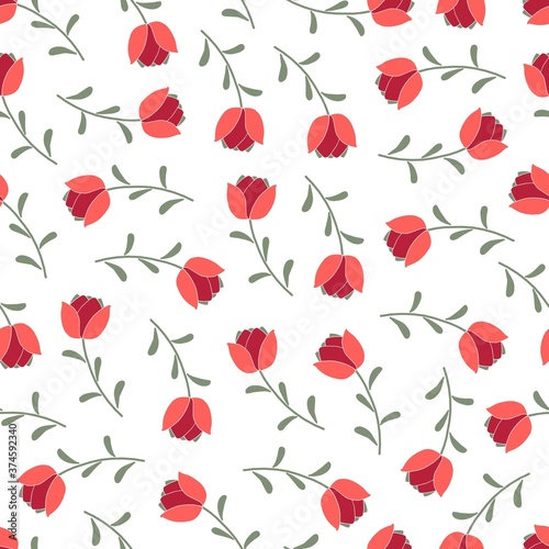 Abstract Red Tulip Floral Vector Pattern