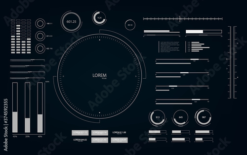 Futuristic user interface with HUD and infographic elements. Looped motion virtual technology background.