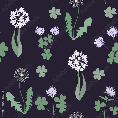 Seamless vector illustration with wildflowers