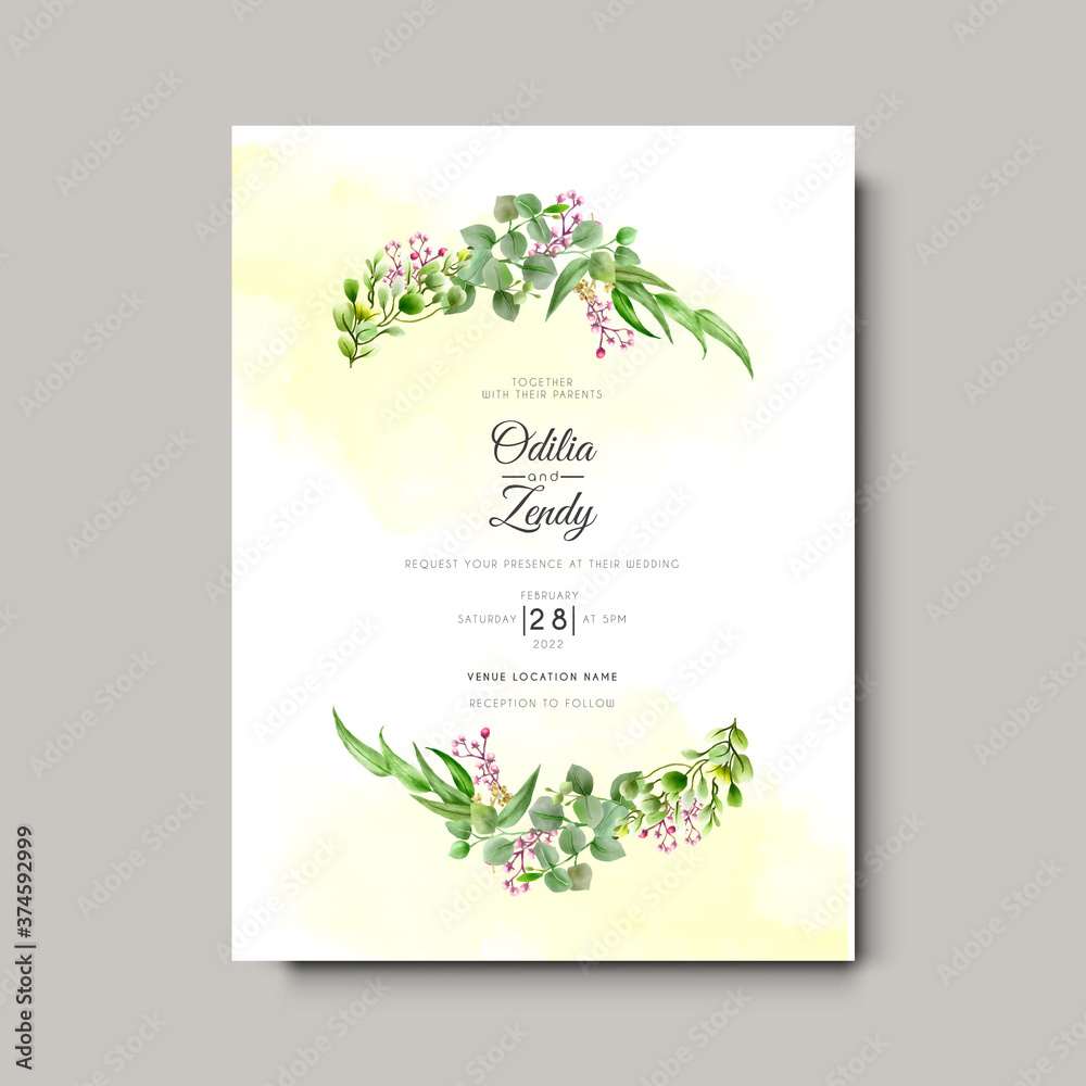 beautiful flower and leaves wedding invitation template
