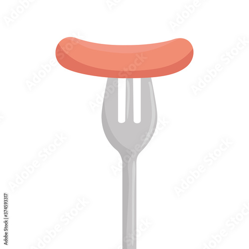 sausage on fork design, food eat restaurant and menu theme Vector illustration
