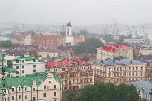 Vyborg. Russia. Top view. Old town. Historical center of the Scandinavian style.