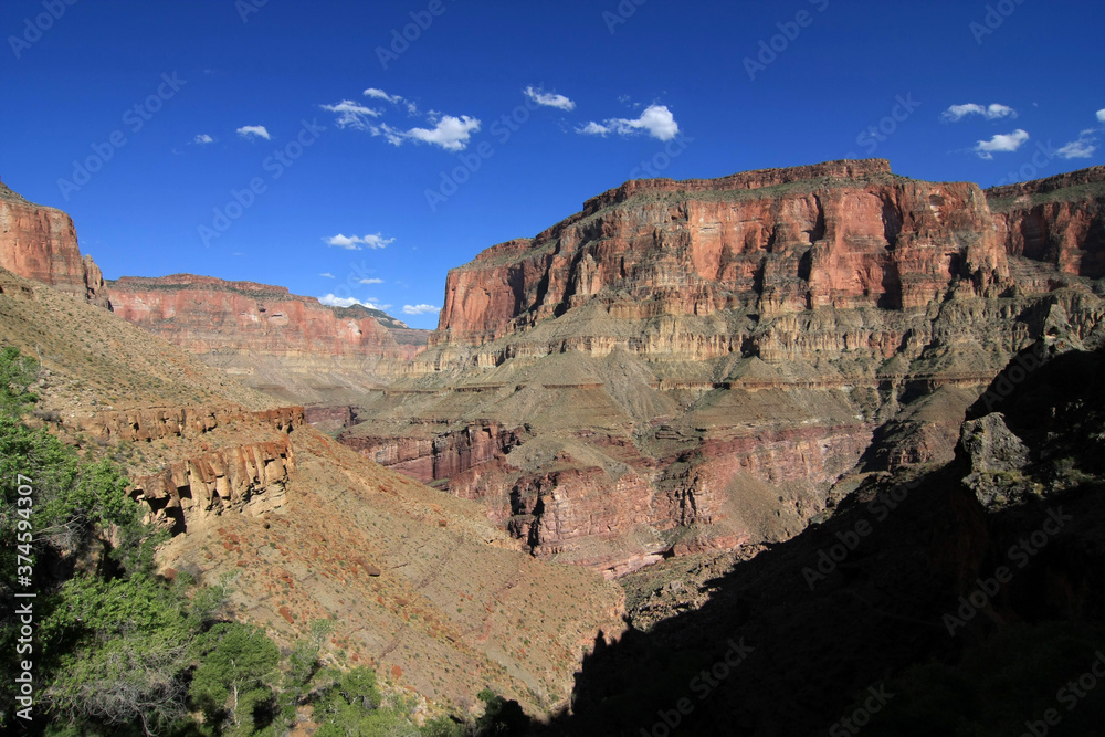 View of Grand Canyon from Thunder River Trail off North Rim of Grand Canyon National Park, Arizona on clear sunny summer afternoon.