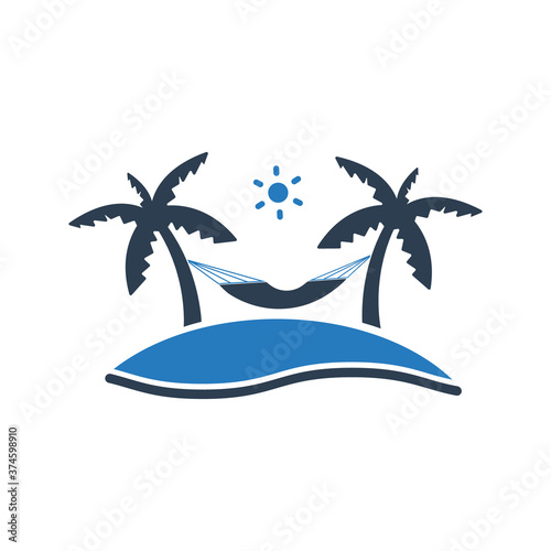 Fototapeta Naklejka Na Ścianę i Meble -  Hammock Relax Beach Vector Icon, Tropical hammock icon