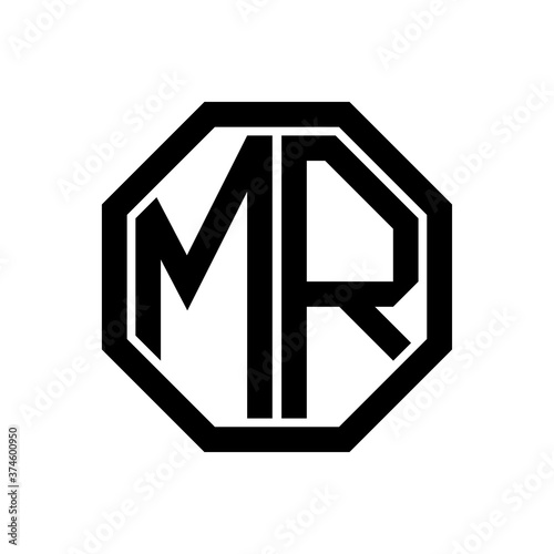 MR initial monogram logo, octagon shape, black color