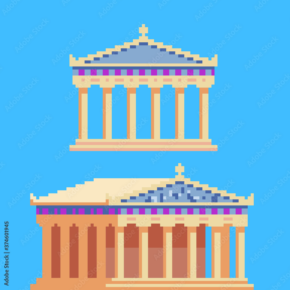 Vetor de Ancient Greek buildings and architecture Greece culture pixel ...