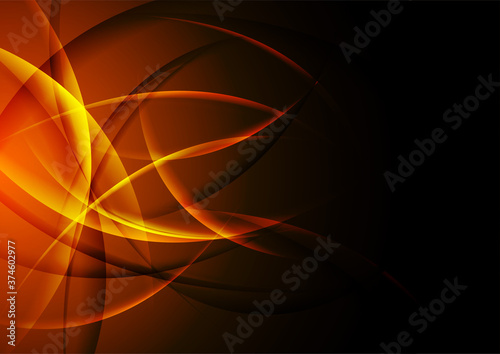 Dark orange shiny glossy flowing waves abstract background. Elegant vector design