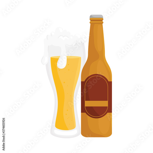 Beer glass and bottle design, Pub alcohol bar brewery drink ale and lager theme Vector illustration