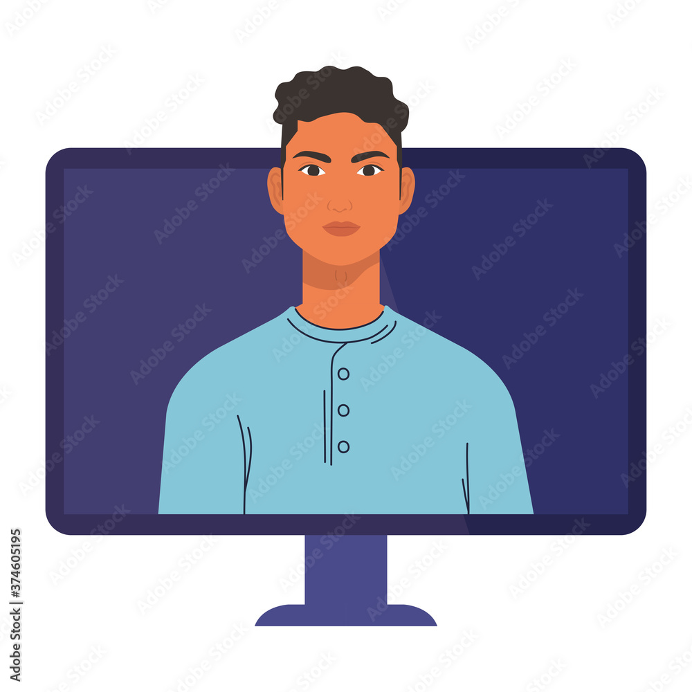 man cartoon in computer design, Boy male person people human social media and portrait theme Vector illustration man cartoon in computer design, Boy male person people human social media and portrait theme Vector illustration
