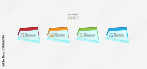 Square label design there are 4 steps to use with public relations work, various procedures for explaining. vector illustration.