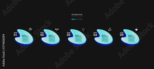 Glow image vector design has five steps to present tasks that want to attract attention. infographic design.