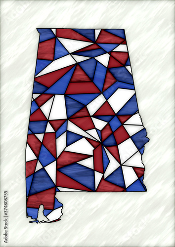 stained glass style design for decoration with the shape of the territory of Alabama