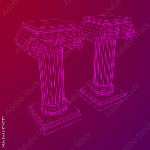 Greek ionic column. Ancient pillars.