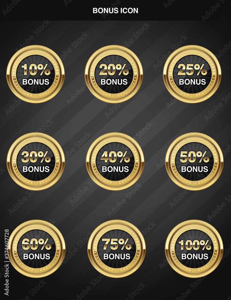 Fototapeta premium Gold bonus icon. game offer. lots of different bonus icon.