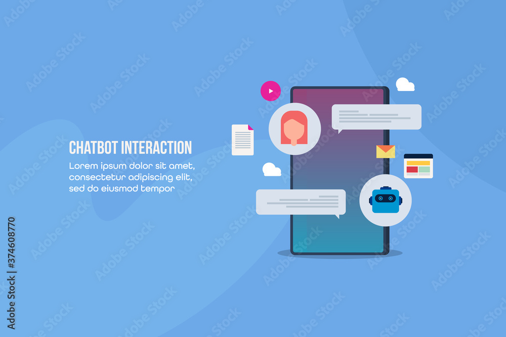 Chatbot or smart virtual assistant  helping customer on mobile phone screen. Artificial intelligence and chatbot customer service, internet technology and business automation concept. 
