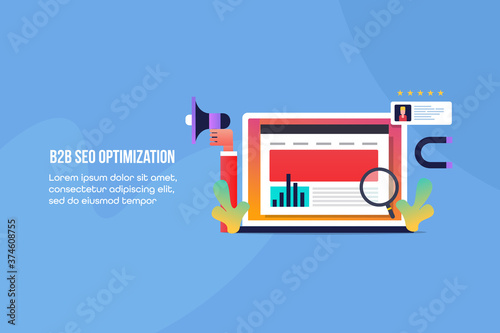 B2b marketing solution and enterprise seo service. Seo software application for large companies, marketing intelligence and inbound strategy. Web banner template with text. 