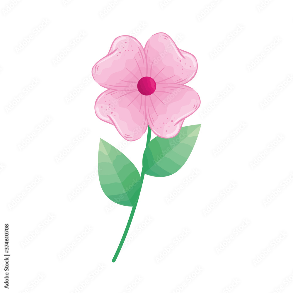 pink flower with leaves design, natural floral nature plant ornament garden decoration and botany theme Vector illustration