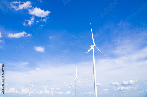 The wind turbines used to generate electricity provide clean energy to the earth on clear days