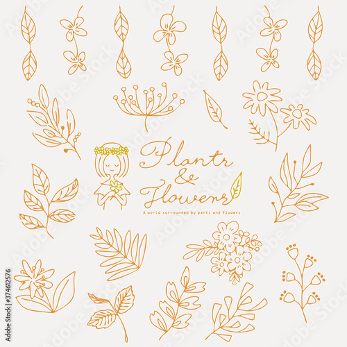 植物　手描き　セット