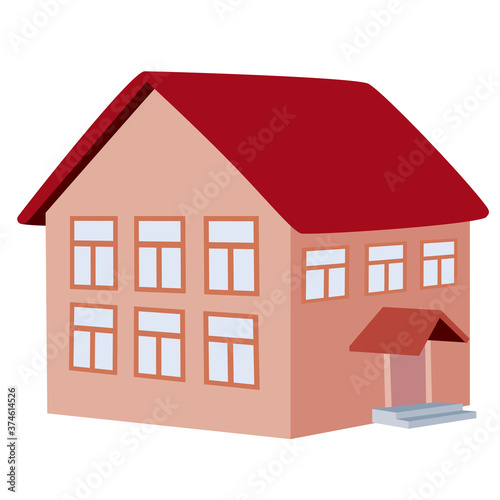 cute two story house, isolated object on white background, vector illustration,