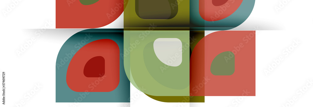 Fototapeta premium Set of vector modern geometric abstract backgrounds with repeating abstract round shapes patterns and shadow effects