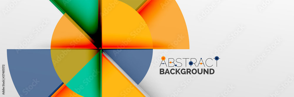 Bright color circles, abstract round shapes and triangles composition with shadow effects. Vector modern geometric design template Bright color circles, abstract round shapes and triangles composition with shadow effects. Vector modern geometric design template