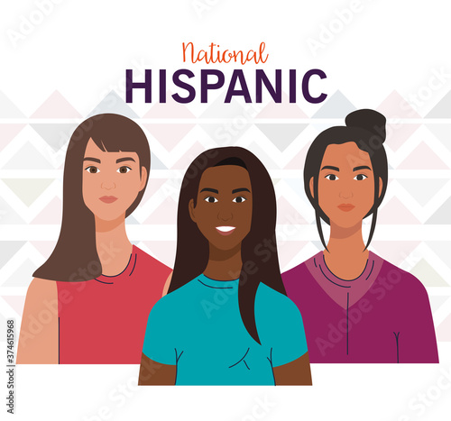 latin women cartoons design, national hispanic heritage month and culture theme Vector illustration