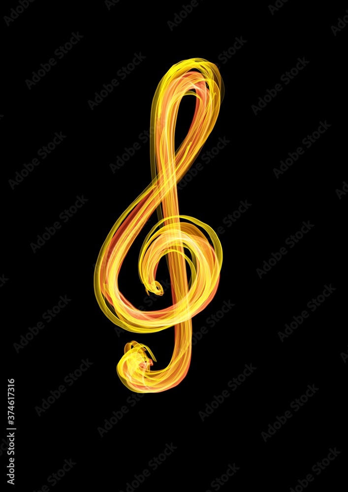 A beautiful hand-drawn musical note in a black background with futuristic glow style A beautiful hand-drawn musical note in a black background with futuristic glow style