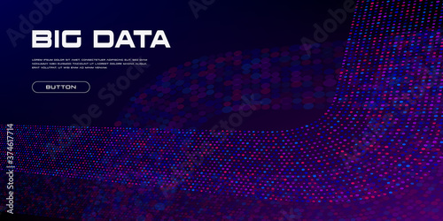 Big Data curved stream. Vivid big data particles with copy space. Linear perspective. Binary code structure. Abstract background. Vector