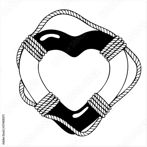 Heart shape Life ring, hand drawn isolated vector illustration