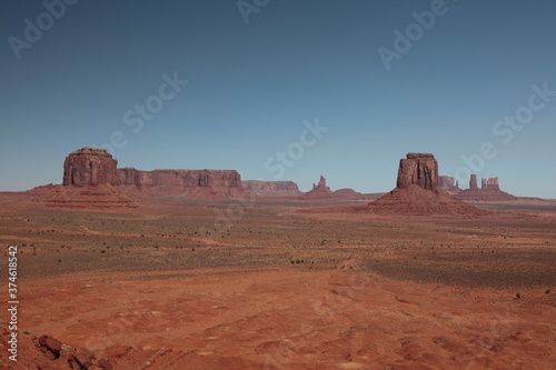 View of the Mittens from Artist's Point overlook in Monument Valley Navajo Tribal Park, Arizona, USA