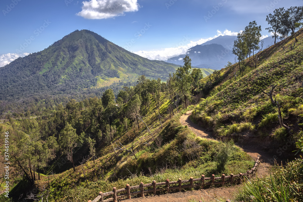 View from the caldera Kawah Ijen volcano near Bondowoso to the nearest old volcanic cone - Baluran National Park, Java Island, Indonesia