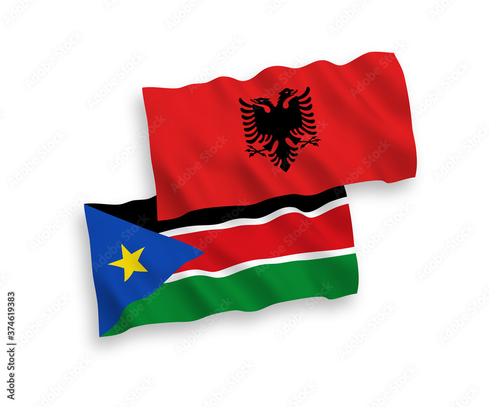 Flags of Albania and Republic of South Sudan on a white background Flags of Albania and Republic of South Sudan on a white background