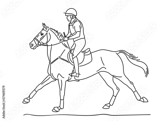 Horseman riding a horse on a event track © irinamaksimova