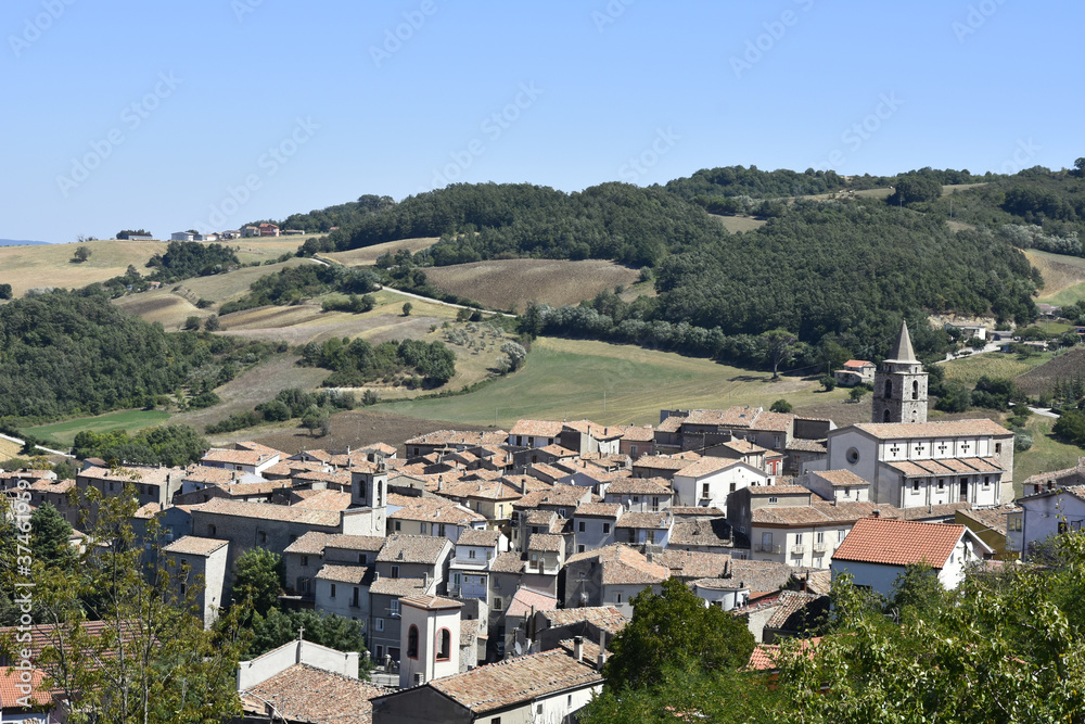 Panoramic view of Riccia, a village in the mountains of the Molise region, Italy.
