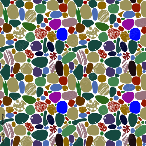 beautiful print with the seabed, stones, seashells, on a white background. seamless vector pattern for printing on fabric, wallpaper, design of things