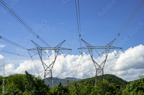 Transmission towers in electric substation 