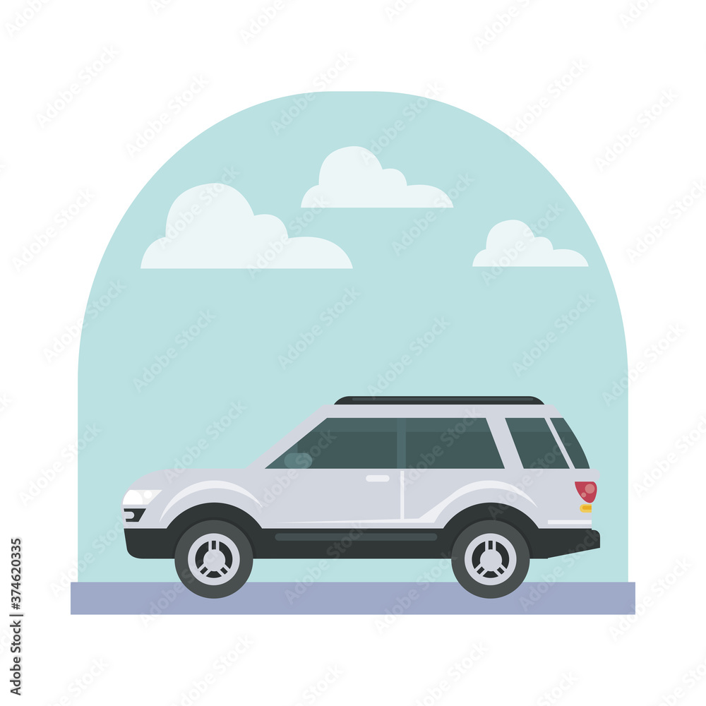 white car at street with clouds vector design