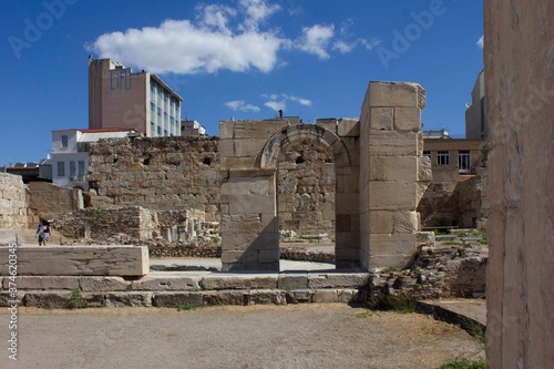 on the site of the ruins of Hadrian library in Athens