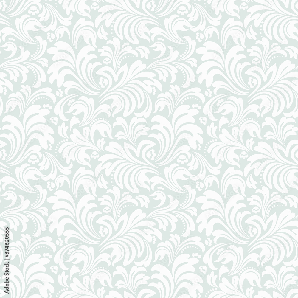 Seamless grey background with white pattern in baroque style. Vector retro illustration. Ideal for printing on fabric or paper for wallpapers, textile, wrapping. Seamless grey background with white pattern in baroque style. Vector retro illustration. Ideal for printing on fabric or paper for wallpapers, textile, wrapping.